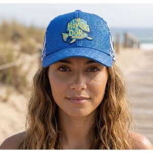 Disney Parks Finding Nemo I'm Having A Dory Moment Blue Glitter Mesh Hat Cap New